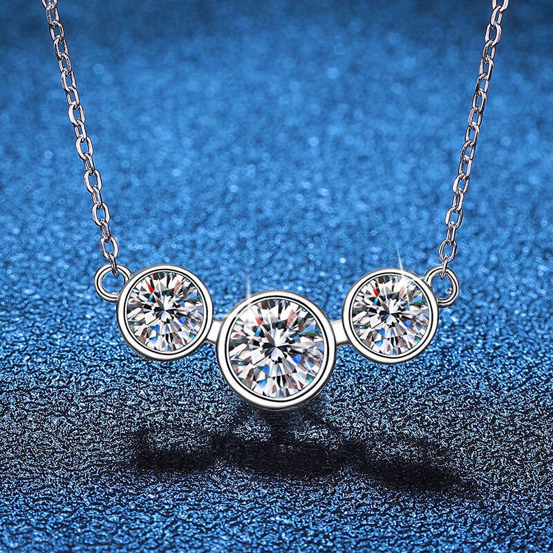 S925 Pure S925ier Pendant High-End Three PrinceS925S925 2 caratS925 D Color MoiS925S925anite Necklace d03
