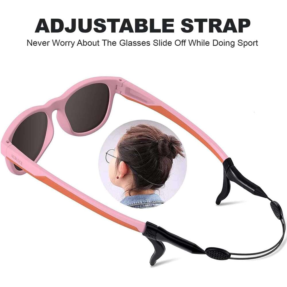 Kids Sports 3 Polarized Sunglasses TPEE Flexible Frame with Adjustable Strap for Boys Girls Age 5-13