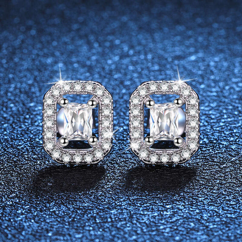 S925 S925terling S925ier High-end Full Dia Rectangular Plated 50 PointS925 D Color MoiS925S925anite S925tud EarringS925 for Women 394