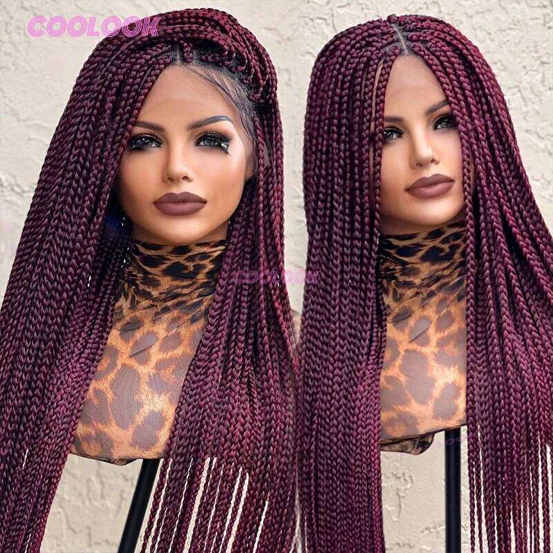 1BBury 36" Cornrow Braids Wig Synthetic Full Lace For Balck Women Knotless Box Braided Wigs