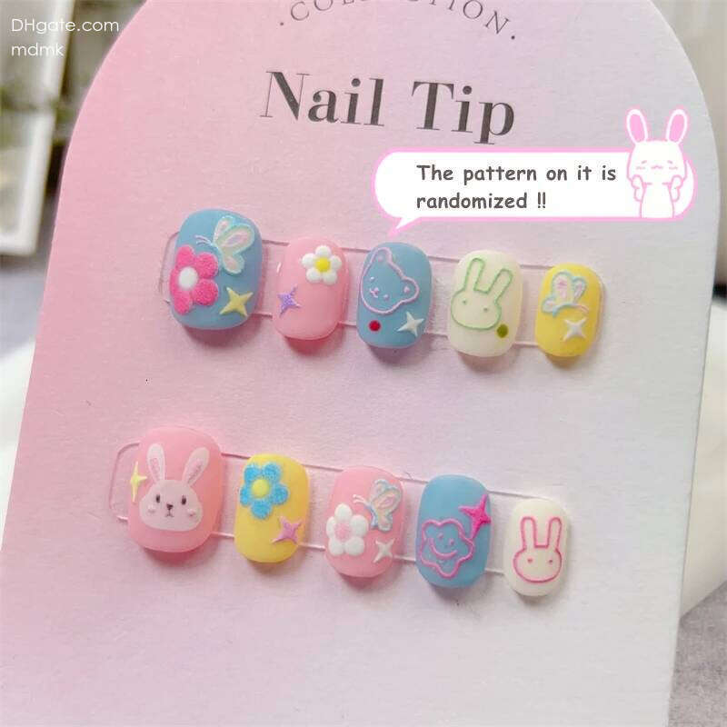 Cute Rabbit Handmade Press on Fake Short Round Head Manicure Nail Art Kawaii False Nails Full Cover Finger Tips Girl X250704