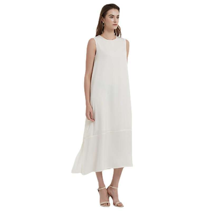 White Skirt Maxi Skirt ACC CRY M White Triacetate Matte Textured Sleeveless Round Neck Long Mermaid Loose Dress Long Skirt