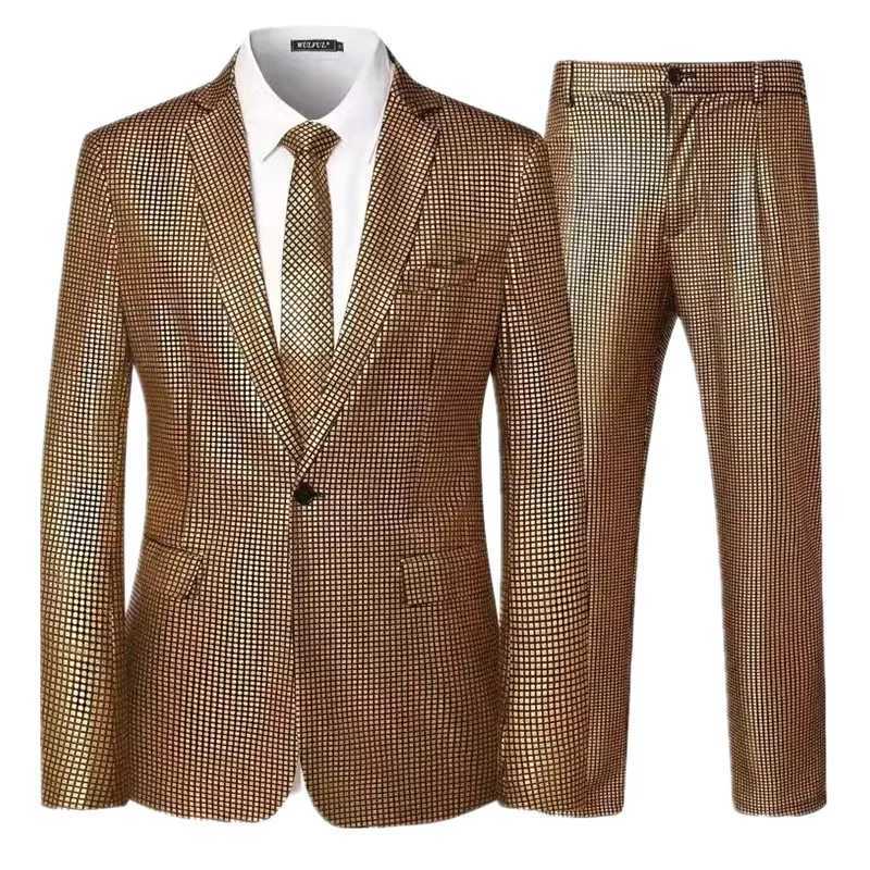 Fashion Singer Stage Performance Luxury Sequin Suits Single Button Loose Dress Male Dance Party Small Stretch Blazer and Trouser X250704