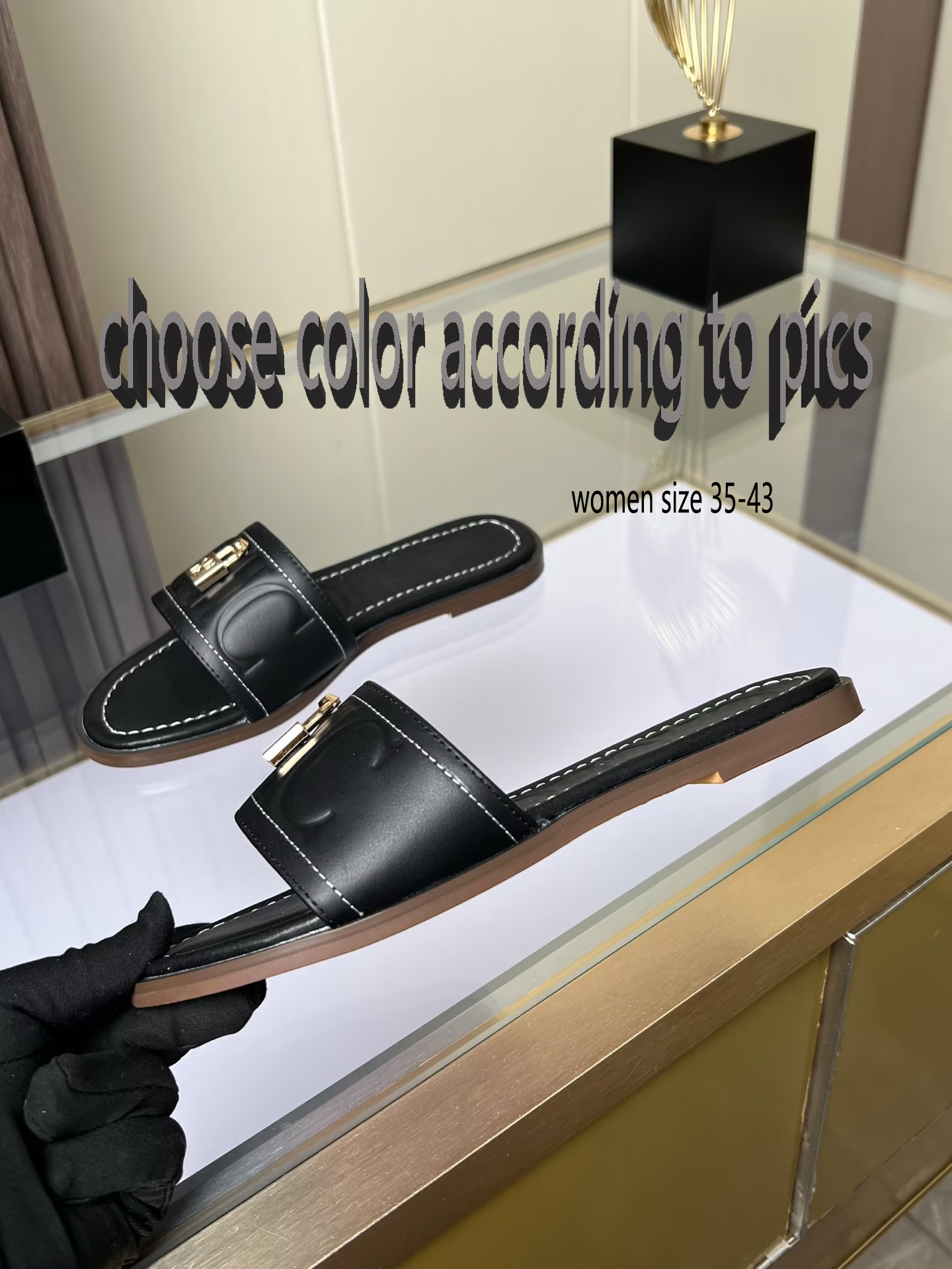 CH High-quality Women's Slippers Pure Colour Women's Slippers Simple Design Women's Fashion Slippers Alphabet Women's Sandals Size 35-43