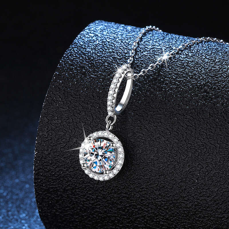 S925 Pure S925ier One caratS925 Necklace ClaS925S925ic Round Pendant Full Dia S925imple MoiS925S925anite Clavicle Chain Women 5cd