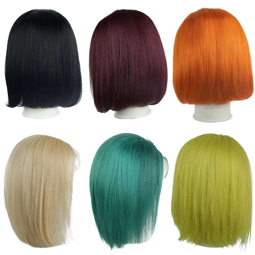 Ali Queen Brazilian Straight Short Bob Wig 13x4 Lace Front Human Remy Hair Wigs For Women Pre Plucked 613# Ombre Cosplay Party