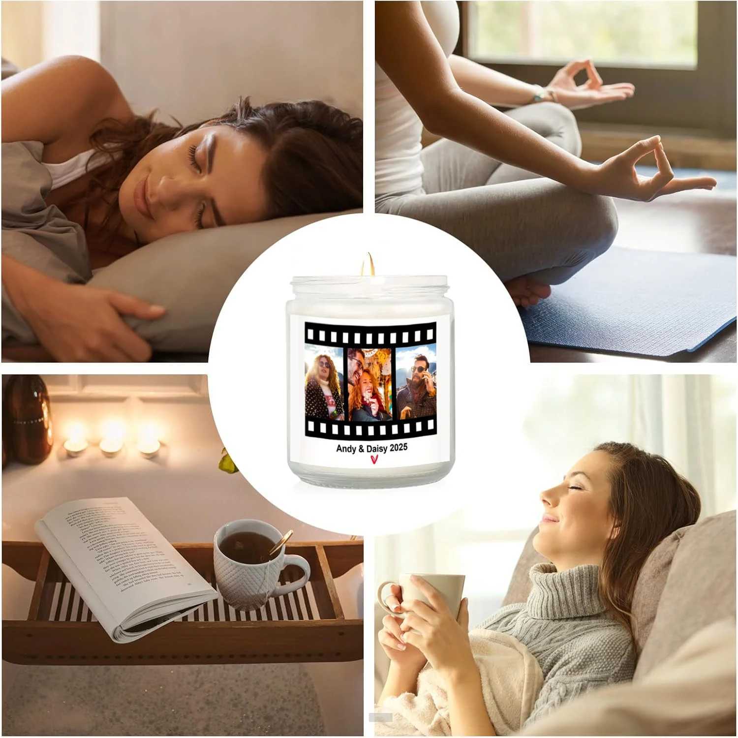 7oz (200g) Personalized Aromatherapy Candles Customized Photos and Text on Film Suitable for Valentines Day Christmas W250704