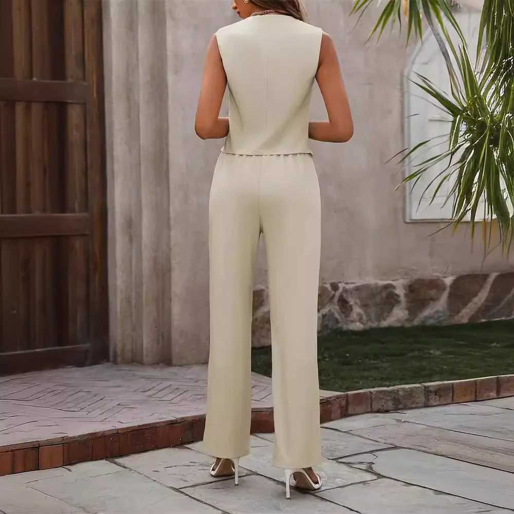 Two Piece Sets Women Pant Set V Neck Slveless Matching Sets Vests Tops Long Pants Blazer Straight Trousers Casual Strtwear X250704