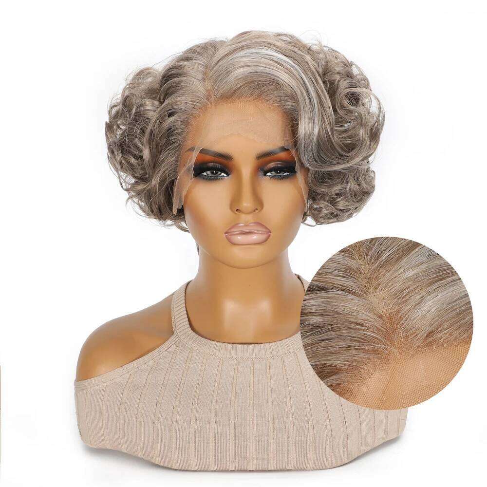 13x5 T-Part Synthetic Brown Curly for Women Short Natural Black Hair African American Wig Female Wigs