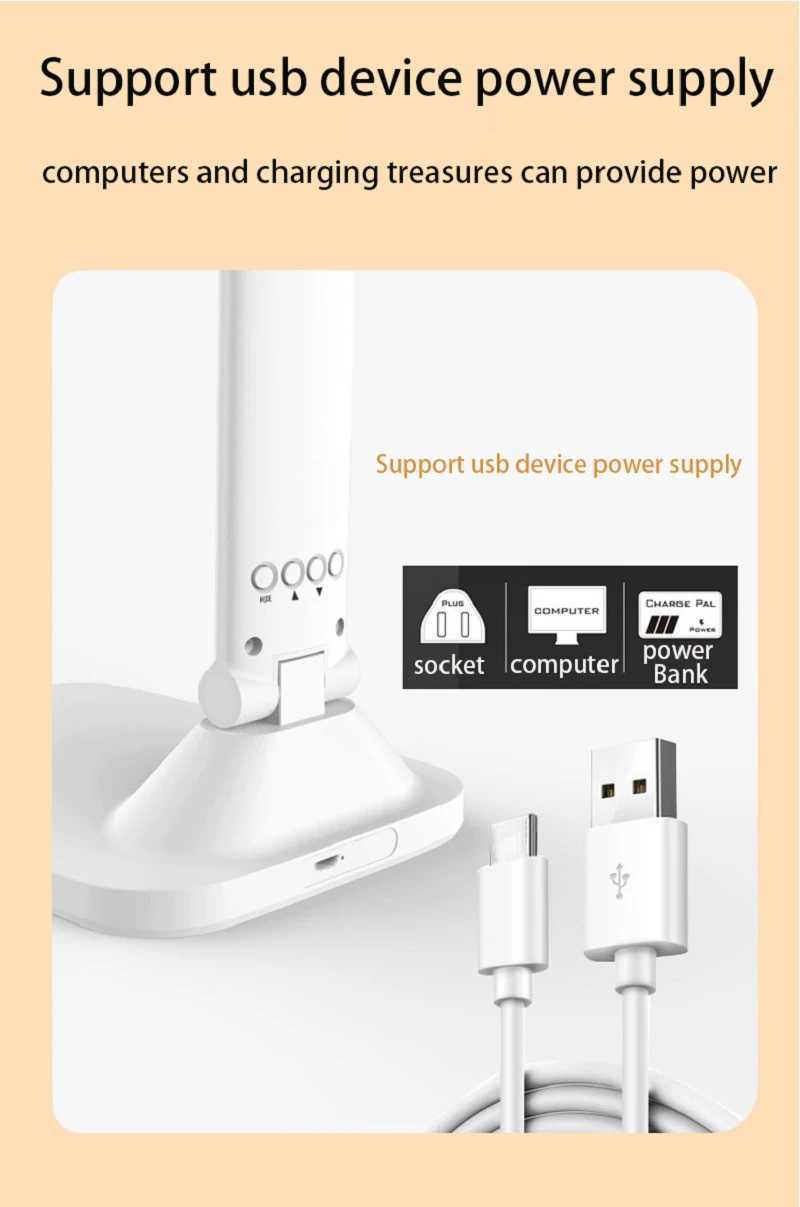 Folding Table Lamp USB Reading Touch Dimmable Eye Protection With Alarm Clock Thermometer LED Desk Lamp USB Charge Night Light XJ250703