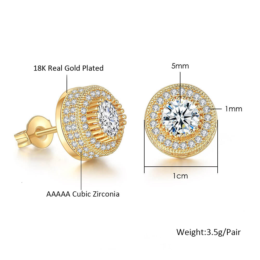 Sparkling Men's Cubic Zirconia Round Stud Earrings Brand Luxury Designer Crystal Stud Earrings for Men Women Eleangt Diamond Ear Stud Jewelry Gif