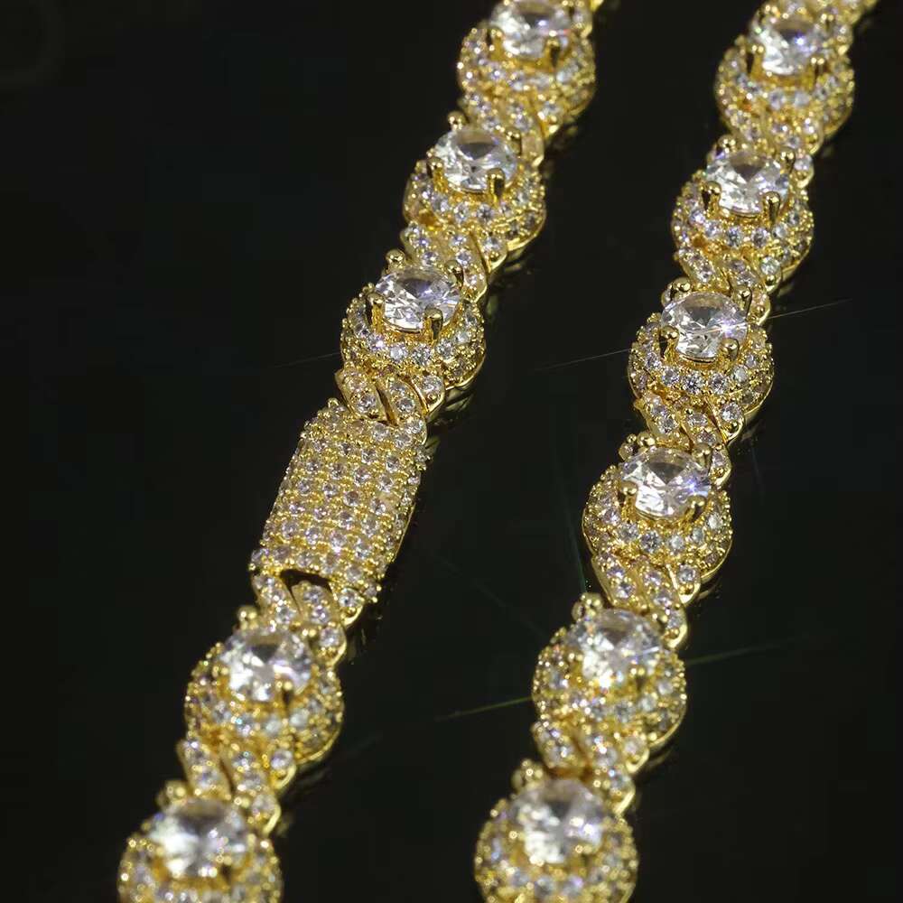 NUOYA 7.5mm Iced Out Diamond Station Chain Necklace Hip Hop Jewelry Silver Gold Plated Unisex Gift for Men Women Party