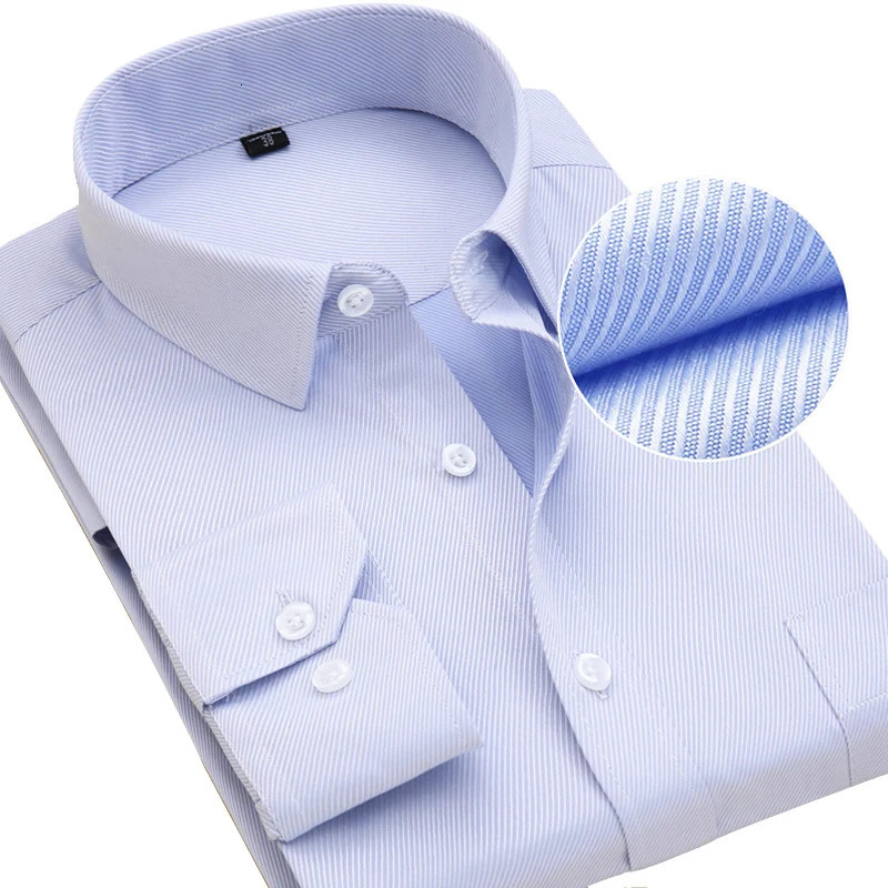 8XL Plus Size Mens Top Quality Dress Shirts Long Sleeve Slim Fit Solid Striped Business Formal White Shirt Male Social Clothing 250704