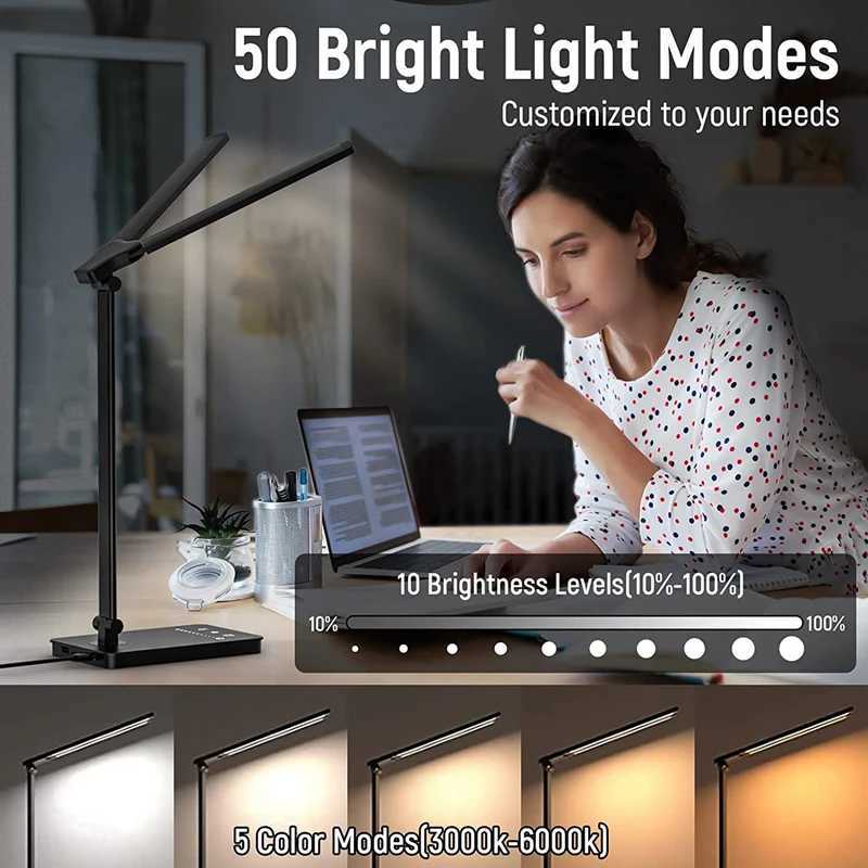 Double Head LED Desk Lamp Dual Swing-arm Table Lamp for Home Office 5 Color Modes and 5 Dimmable Modern Eye-Caring Piano Lamp XJ250703