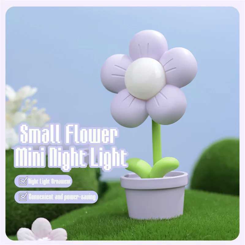 Mini LED Flower Night Light Cute Small Table Lamp Desktop Ornament Bedside Bedroom Ambient Lights Childrens Toy Kids Holiday Gift XJ250703