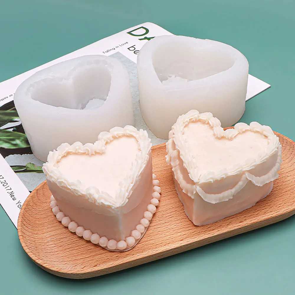 For Fun Heart Cake Shaped Candle Silicone Mold DIY Handmade Soap Plaster Aromatherapy Candle Cake Decoration Mold Gift Making W250704