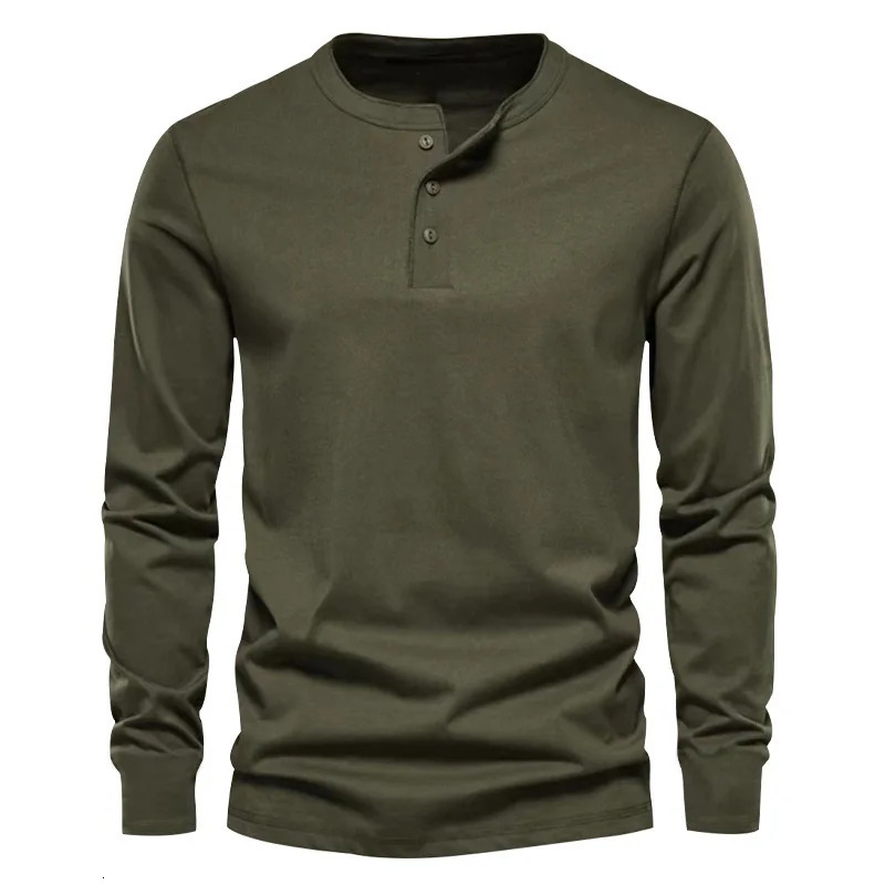 Cross-border Spring and Autumn Clothing European and American Mens T-Shirt Long-sleeved Mens Base Henry Shirt 250704