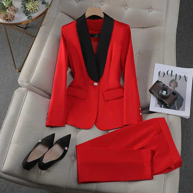 ZJYT Elegant Womens Blazer Pants Sets Autumn Fashion Shawl Collar Jacket Trousers Suit Office Lady Work Outfit Matching Set X250704