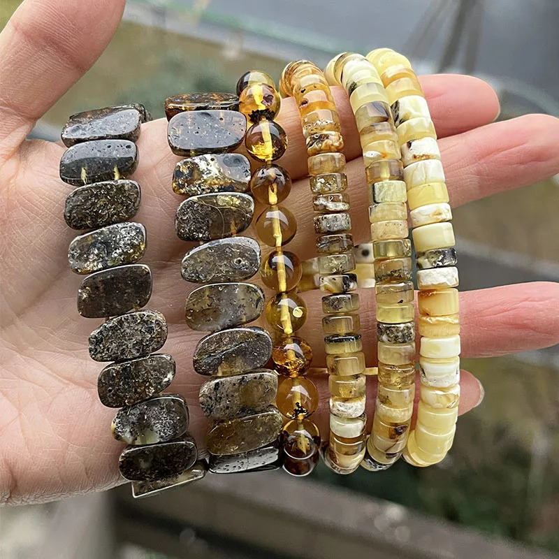 Original Amber Bracelets for Unisex Genuine Irregular Beads Natural Black Green Healing Jewelry Factory Unique Gift 250628