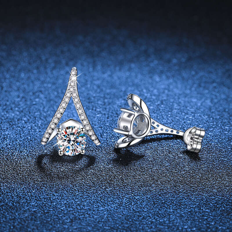 S925 Pure S925ier Light Full Dia V-S925haped 1 caratS925 MoiS925S925anite S925tud EarringS925 c06