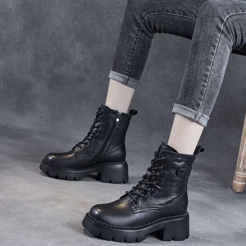 2025New Womens Boots Winter Plush Warm Snow Boots High Quality Leather Boots for Women Fashion Platform Short Boot Botas Mujer Z250704