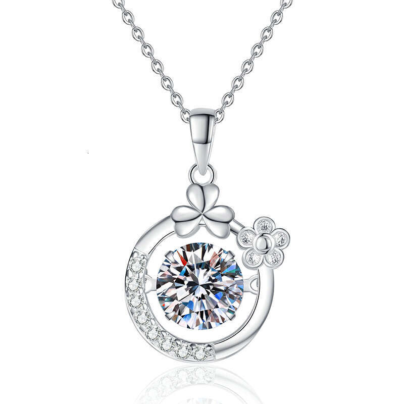 S925 Pure S925ier for Women Flower Dynamic Pendant 1 caratS925 MoiS925S925anite Necklace cc1