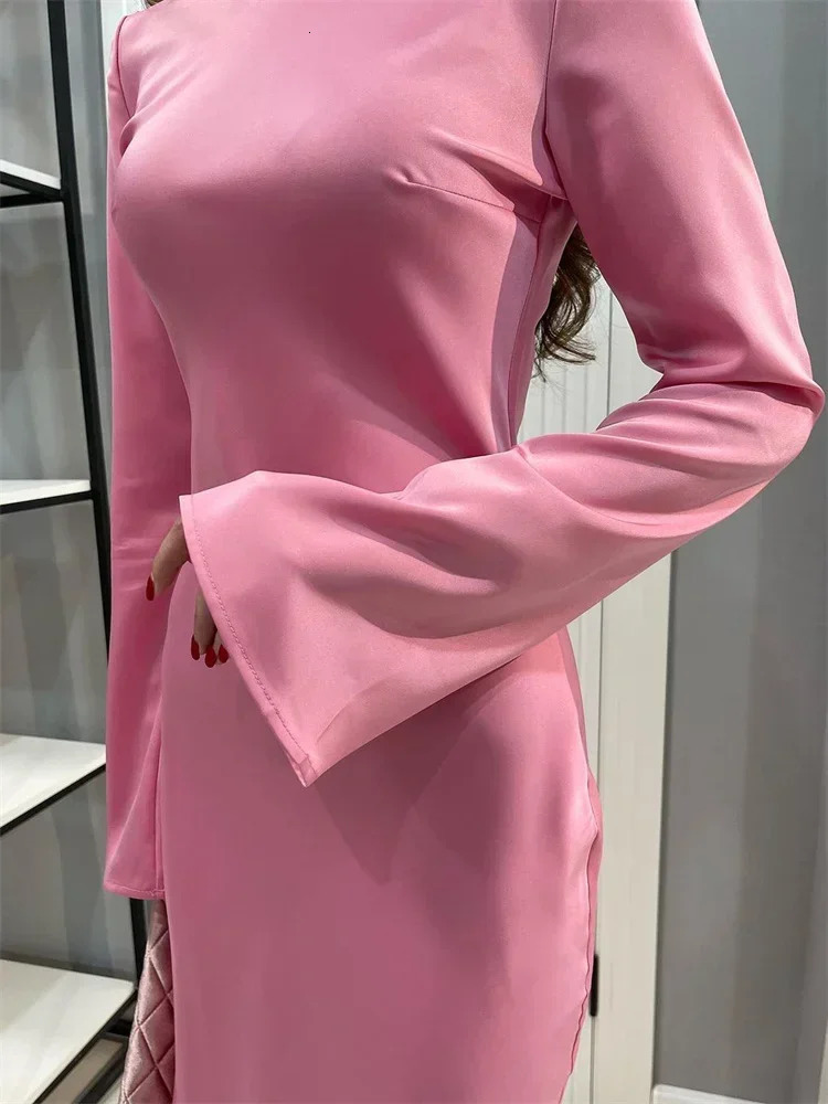 Fashion Slim Maxi Dress For Women Long Sleeve High Waist Elegant Solid Party Dress Casual Ladies Autumn Dress 250704