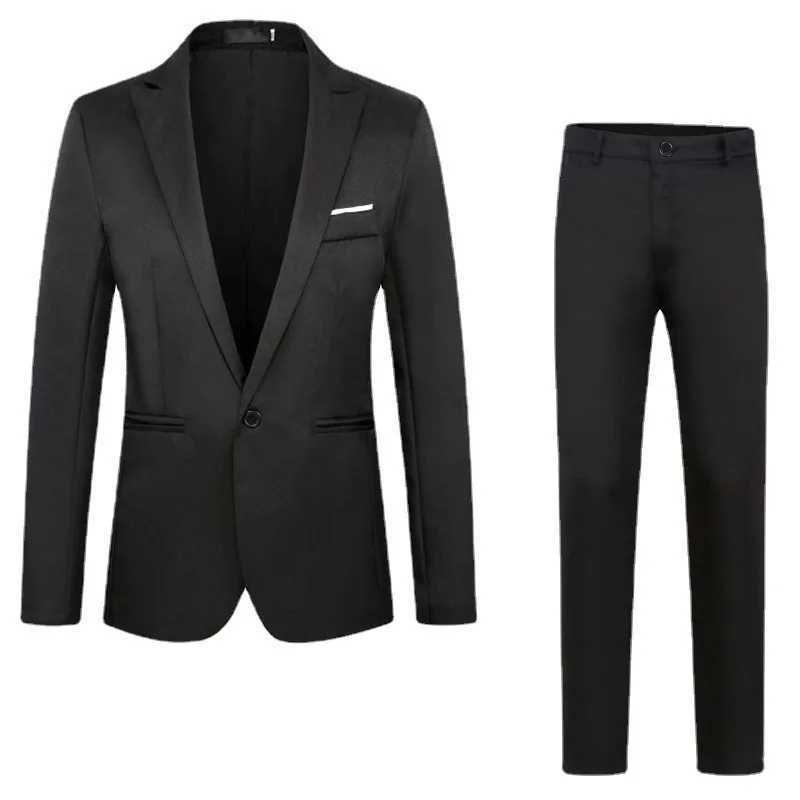 Spring Autumn New Fashion Mens Casual Trendy Slim 2 Pieces of Sets Suit Sets Solid Color Single-button Suit Blazers Pants Male X250704