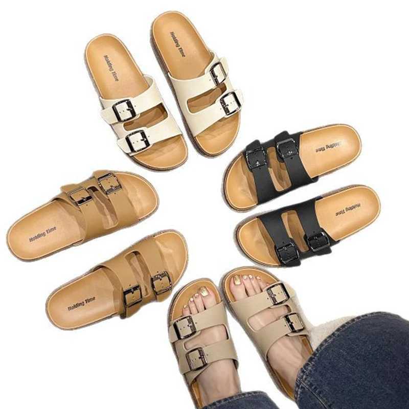 2025 New Double Strap Womens Slippers Summer Adjustable Soft Sole Shoes Outdoor Fashion Flat Bottom Sandals Women W250704