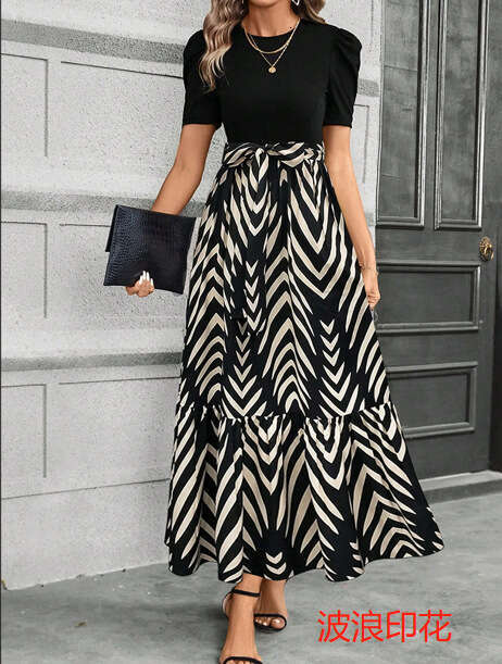 2025 New Style Unique Clothing European and American Women's Fashion Floral Print High Waist Fashionable Elegant Dress