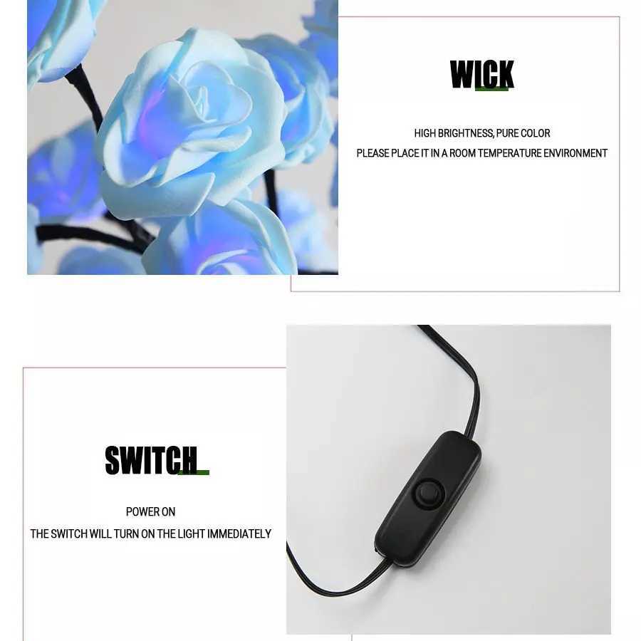 24 LED Rose Tree Lights USB Plug Table Lamp Fairy Flower Night Light For Home Party Christmas Wedding Bedroom Decoration GiftXJ250703