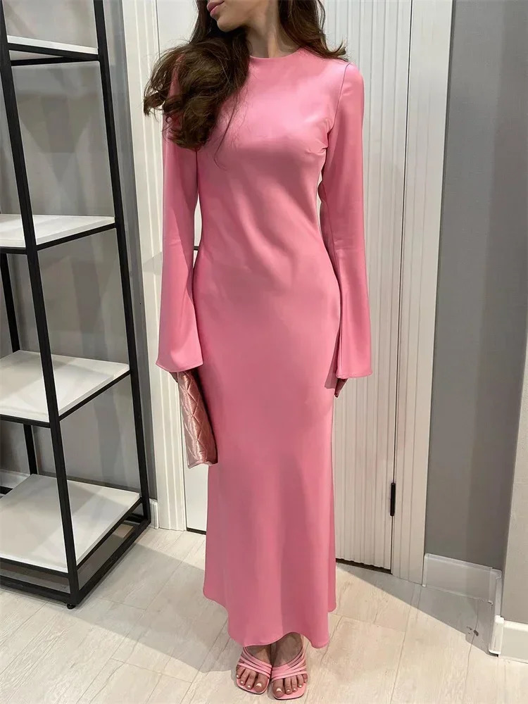 Fashion Slim Maxi Dress For Women Long Sleeve High Waist Elegant Solid Party Dress Casual Ladies Autumn Dress 250704