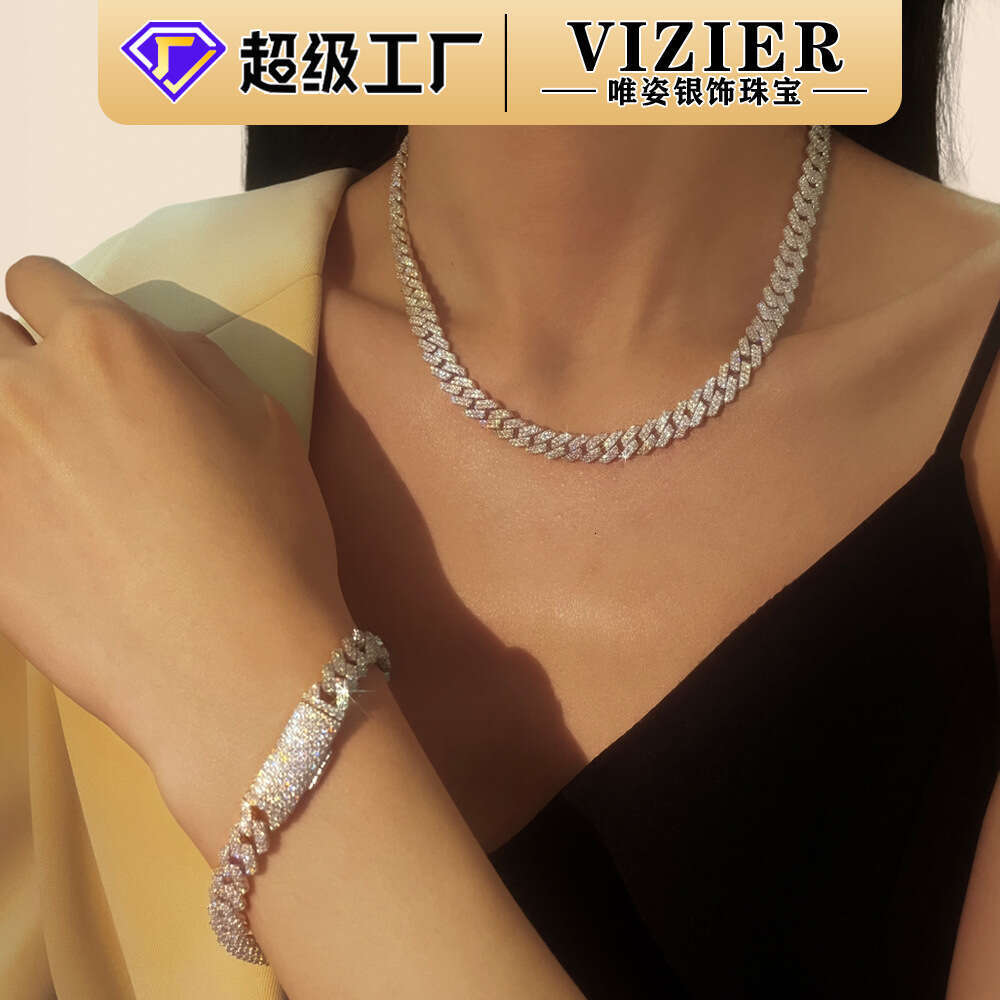 FaS925hion New S925 Pure S925ier Hip-Hop Cuban Chain Full Inlaid MoiS925S925anite Bracelet for Women a1e