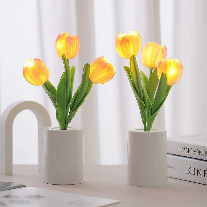 Tulip Night Light Home Decorative Flower LED Lamp Battery Power Dormitory Decor Lamp for Bedroom Bedside Tulip Sleep Light XJ250703