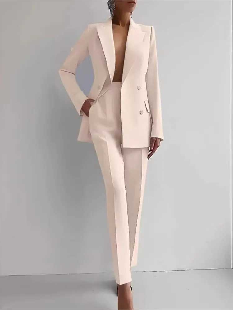 Spring Casual Long Slve Suit Set Autumn Elegant Office Lady Solid Slim Tops Blazer Pants Two Piece Sets Women Outfit 2025 X250704