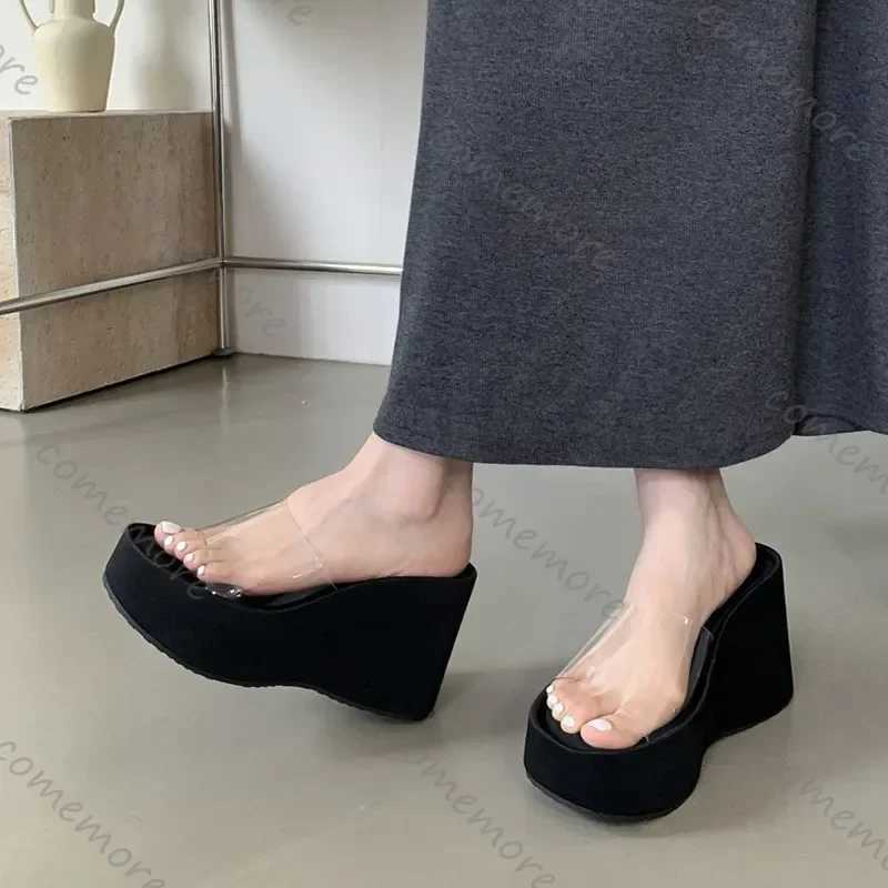 Comemore Summer Chunky Woman Slippers Fashion PVC Transparent Platform Wedges Slides Ladies Casual Outdoor Beach Sandals Shoes W250704