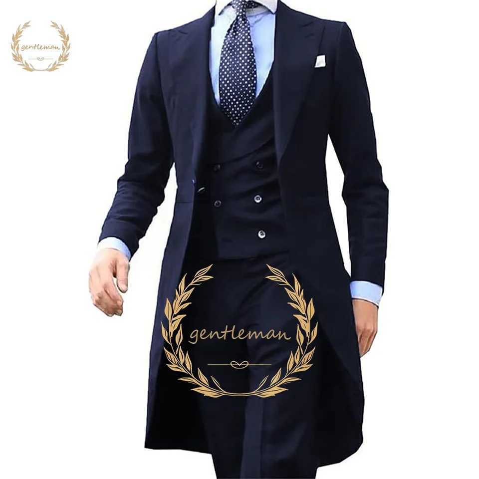 Mens Long Suit Jacket Vest Trousers 3-Piece Suit Customized Business Office Blazer Slim Casual Coat Formal Suit X250704