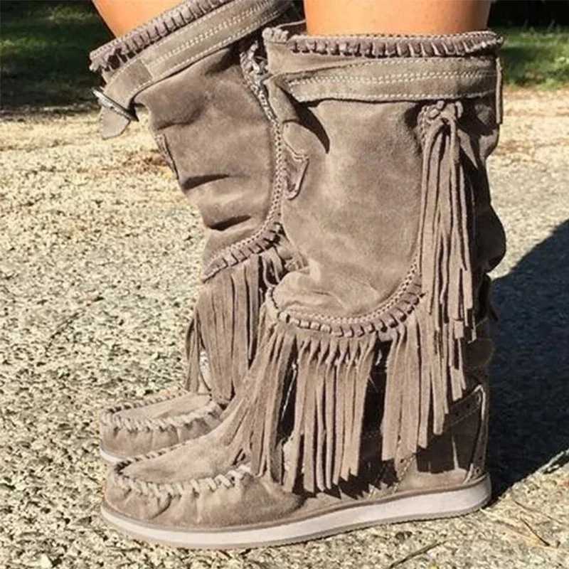 Pirate Boots Woman Pleated Tassel Mid-calf Boots Womens Sewing Footwear Leather High Heels Shoes Female Plus Size Zip Z250704