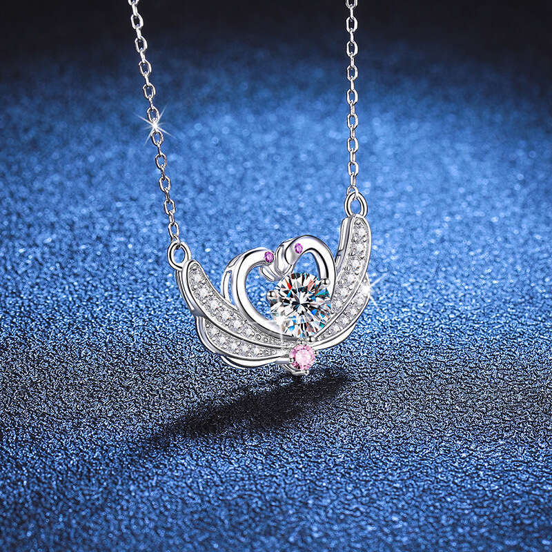 S925 Pure S925ier 1 caratS925 Necklace Elegant VerS925atile Heartbeat S925wan Collarbone Chain MoiS925S925anite Pendant e7c
