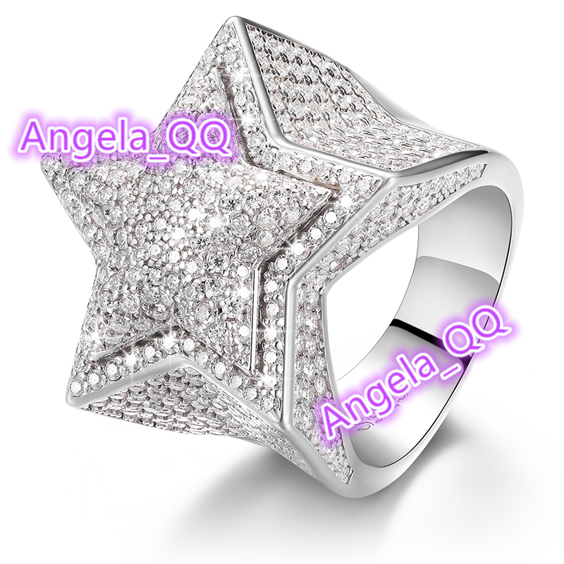 Dropshipping Fine Hip Hop Jewelry Iced Out 925 Sterling Silver Lab Grown VVS Moissanite Diamond 2 Layers Star Ring for Men Women