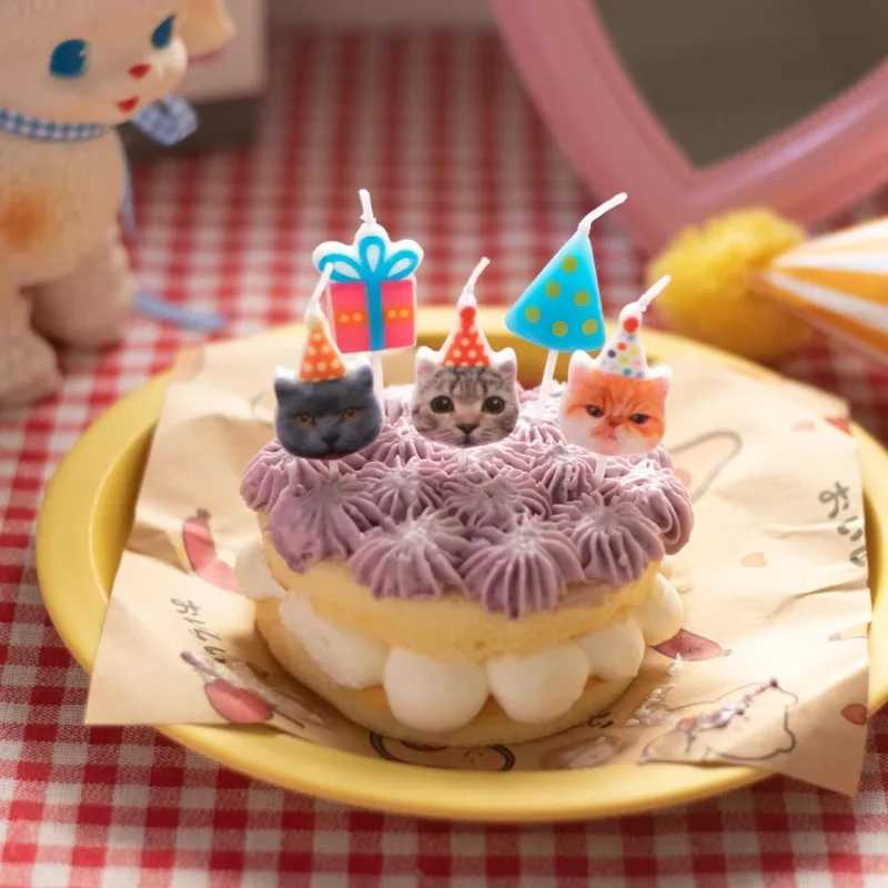 Cat Birthday Candles Pet Birthday Cake Decoration Cat Gift Box Candles Childrens Birthday Party Cake Baking Decoration W250704