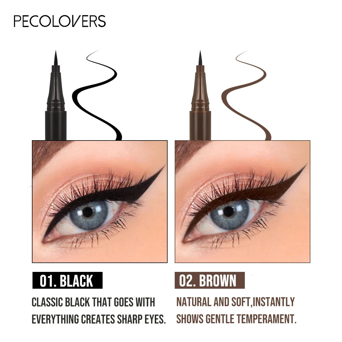5pc Deep Black Liquid Eyeliner Pen Smooth Long-Lasting Waterproof EyelinerNatural Look Ideal ValentineS Christmas Gift 250704