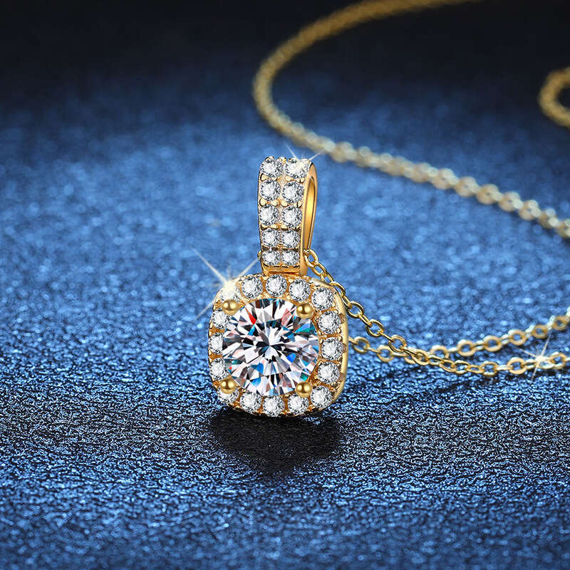 S925 S925terling S925ier Pendant ClaS925S925ic S925quare for Women D Color MoiS925S925anite Necklace f50