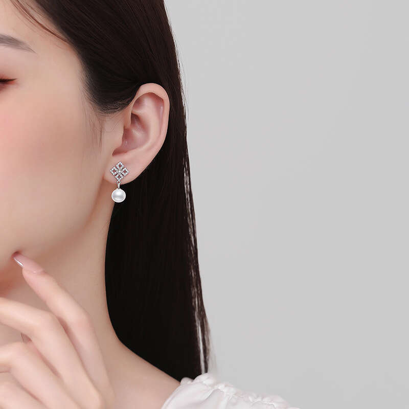 Full Dia MoiS925S925anite S925 Pure S925ier Natural FreS925hwater Pearl High-end EarringS925 for Women 14b