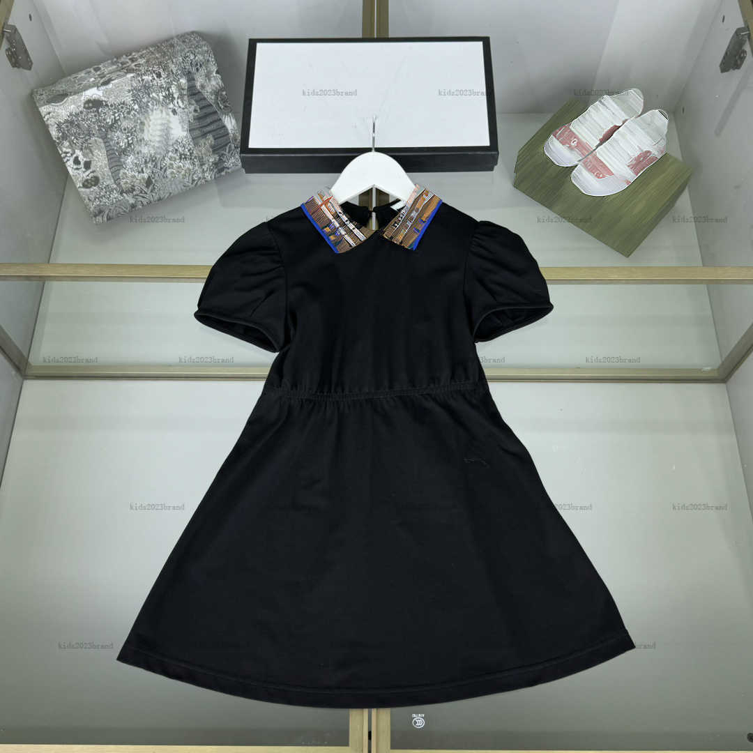 Classics lapel girls dress Black and white striped design Princess dress kids designer clothes logo print baby skirt A008X01N007-b