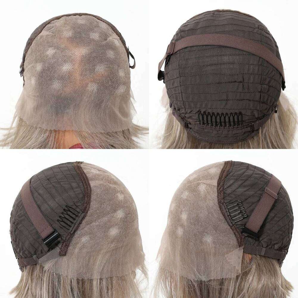 13*6 HD Lace Front Blonde Mixed Brown Synthetic Wigs For Women Daily Party Short Straight Natural Fake Hair Heat Resistant