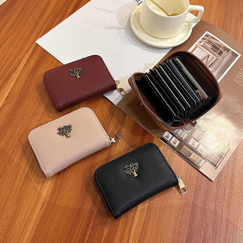 Free Shipping Designer Bag Wallet For Women High-end Fashion Zipper Short Small Wallet Solid Color Small Tree Hardware Multi-card Slot Accordion Card 