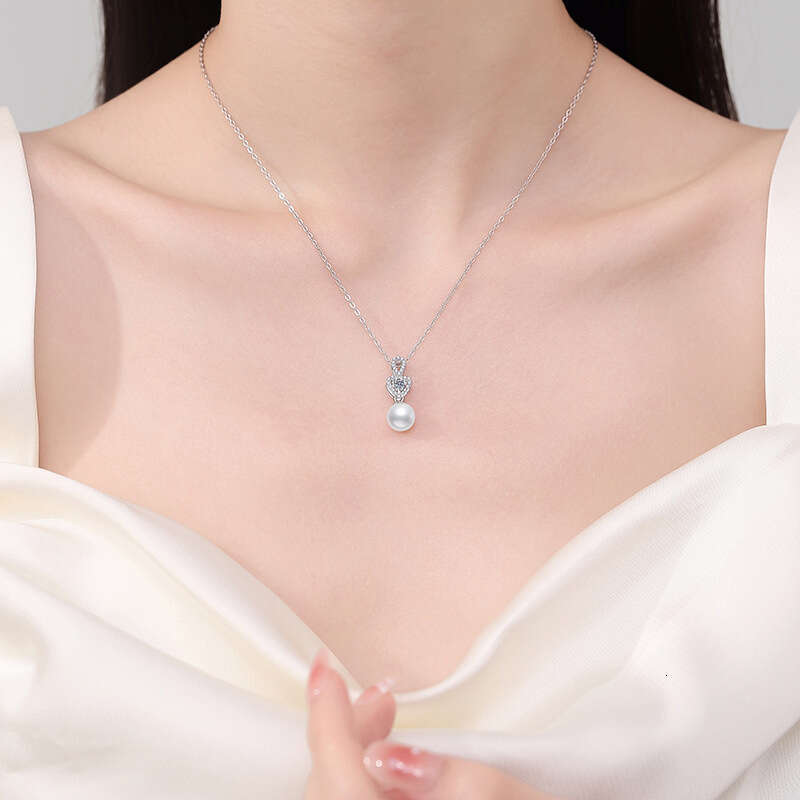S925 Pure S925ier MoiS925S925anite Necklace Natural FreS925hwater Pearl Aurora Near Round 8mm Heart-S925haped Pendant bdc