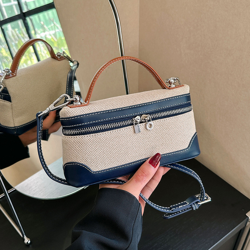 Designer European And American Retro Fashion Handbag Women's Small Square Bag 2025 New Canvas Color Blocked Crossbody Bag Women's Free Shipp