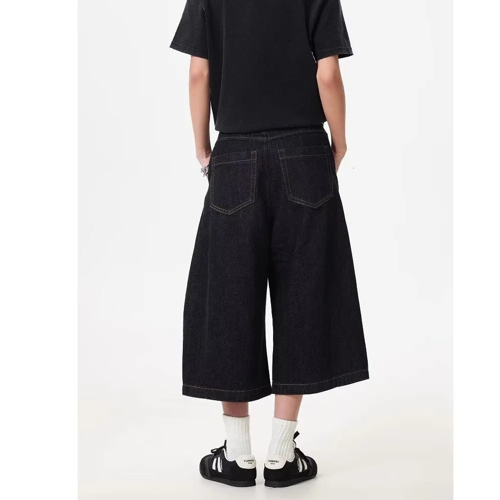 DM Mens Jeans Solid Color Line n American Style Straight Leg Cropped Trousers Summer Baggy Male Denim Shorts 250704